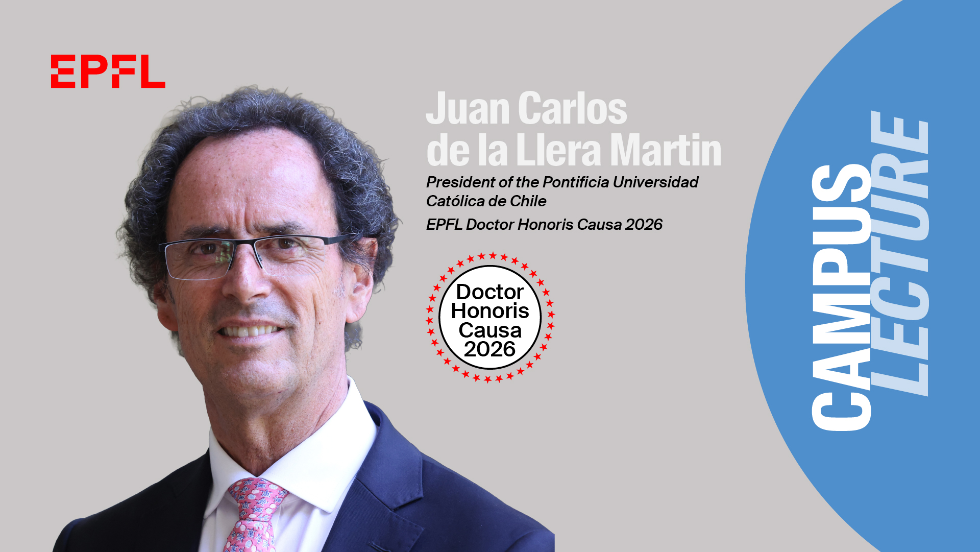Event poster with the portrait of Juan Carlos de la Llera Martin